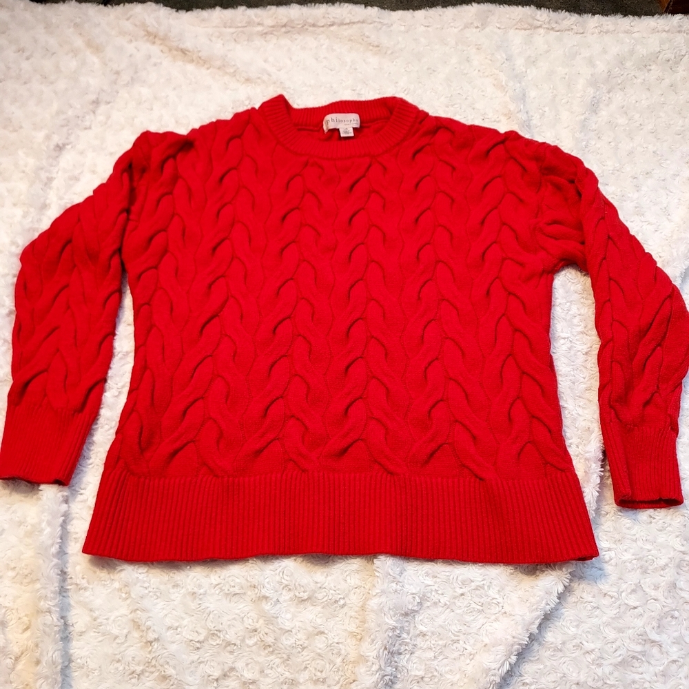Chunky Red Soft Cable Knit Sweater Large Holiday Fall Time Cool Weather Winter